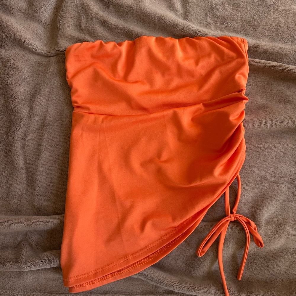 Orange Ruched Strapless Top